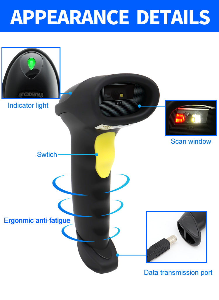 KUNST® X-9201BC Wireless 2.4G 2D Barcode Scanne